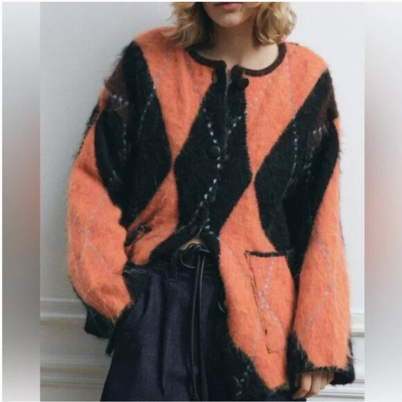 Zara KNIT JACQUARD CARDIGAN NWT - Picture 8 of 14